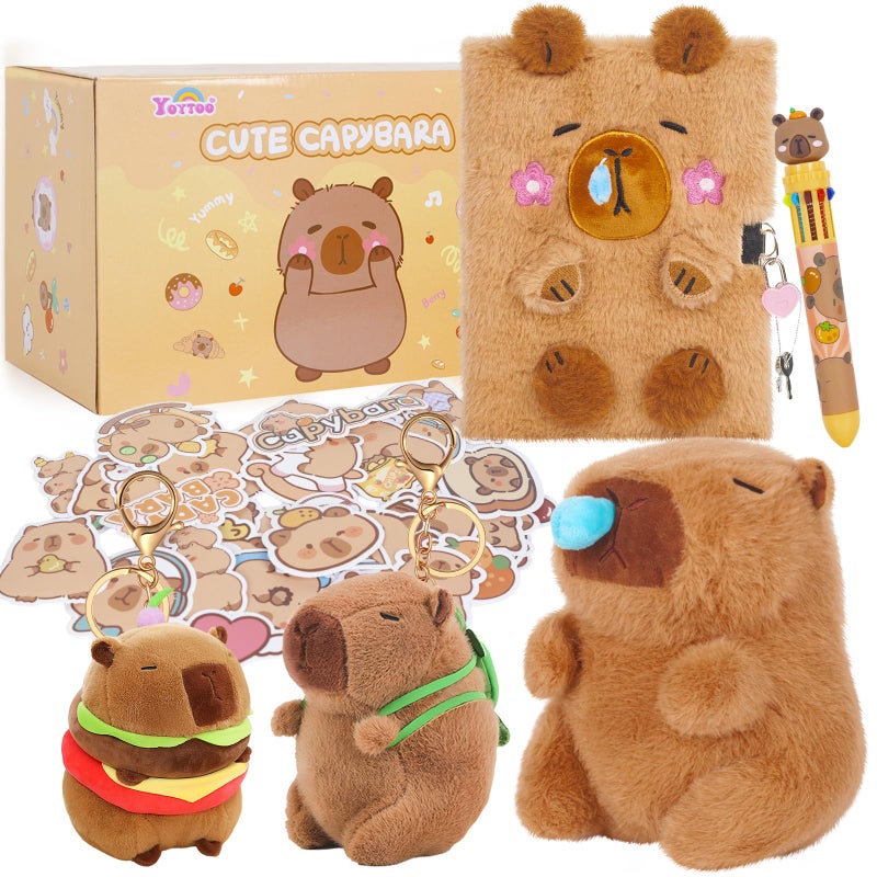 YOYTOO Capybara Gifts For Girls  Kids Capybara Plush Toys Set With Capybara Stuffed Animal  Secret Diary  Ballpoint Pen  Stickers  Birthday Gifts For Little Girls Age 5 6 7 8 9 10-12 Years Old - Image 1