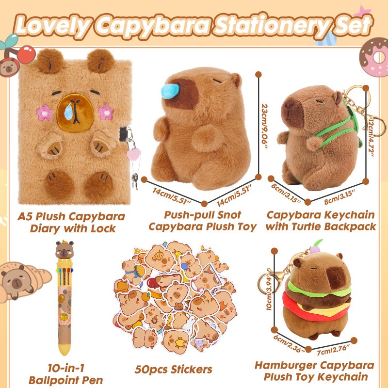 YOYTOO Capybara Gifts For Girls  Kids Capybara Plush Toys Set With Capybara Stuffed Animal  Secret Diary  Ballpoint Pen  Stickers  Birthday Gifts For Little Girls Age 5 6 7 8 9 10-12 Years Old - Image 2