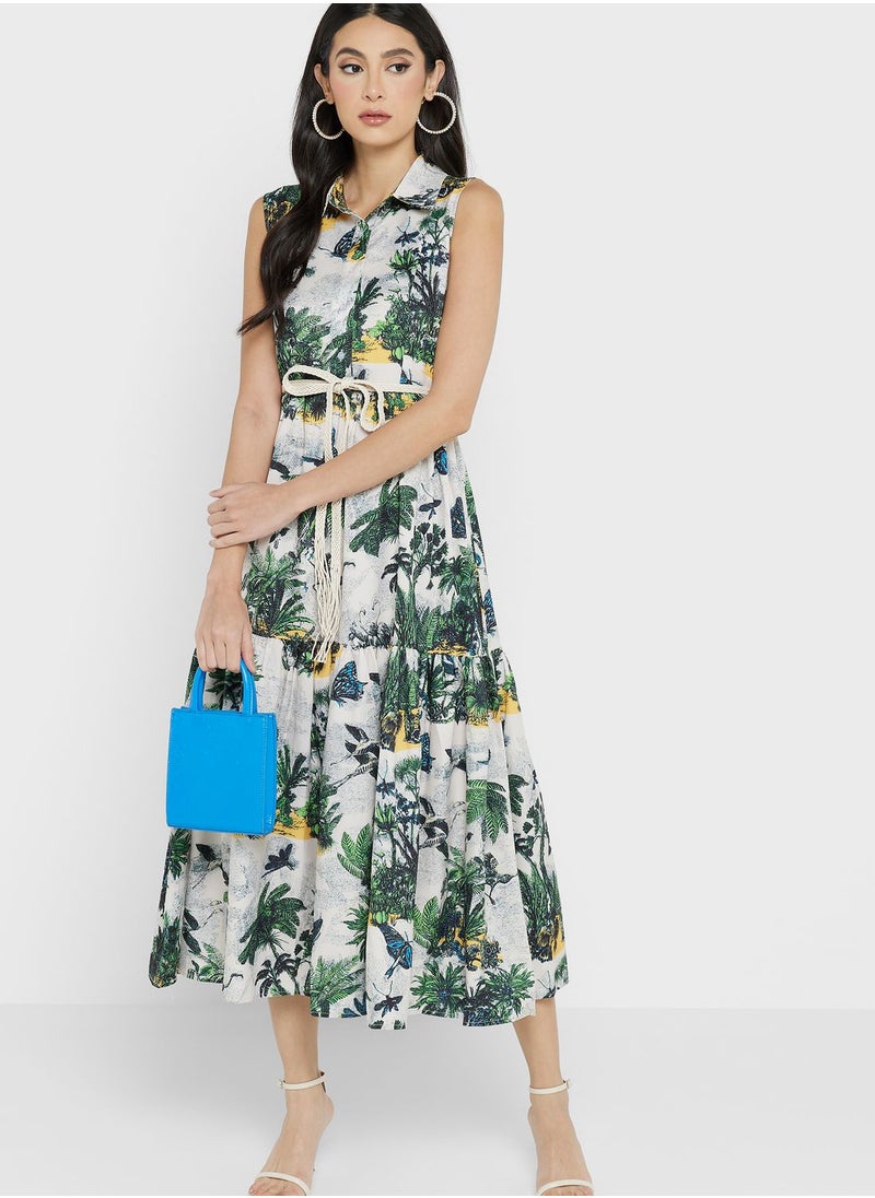 ELLA Tropical Print Midi Dress  - Image 1