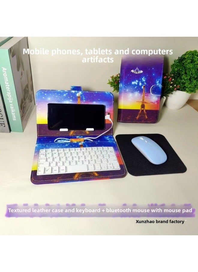 Generic - Mobile Phone Keyboard Mouse Suit Typing Chat Artifact Mobile Phone Large Bracket Leather Case Students Practice Game Cloud Computer-Color:Textured Leather Case Pikachu Keyboard + Bluetooth Mouse-Product Type:Android Socket+type Adapter - Image 1