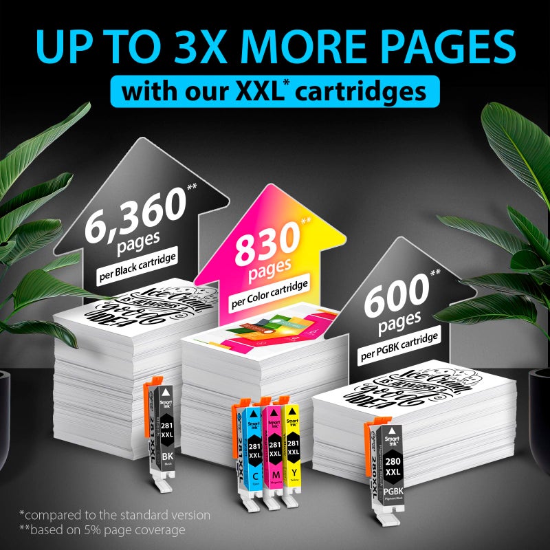 Smart Ink Compatible Ink Cartridges Replacement for Canon 281 280 PGI-280XXL CLI-281XXL (5 Combo Pack) to use with Canon Printers Pixma TR8520 TS9120 TS6120 TR8620 TR8620a TS6320 TR7520 PGBK/BK/C/M/Y - Image 5