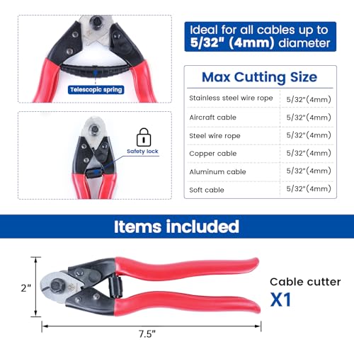 Muzata Cable Cutter Wire Cutter Heavy Duty Up to 1/8" 5/32" Stainless Steel Aircraft Wire Rope for Deck Railing Metal Fence Bicycle Brake Bike DIY Project CR12 - Image 2