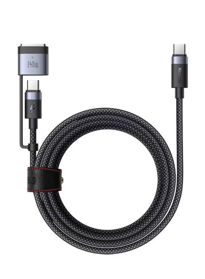 Mcdodo 2-in-1 USB-C to USB-C + MagSafe 3 Cable – CA-0140 2m Black – Fast Charging & Data Sync Cable for iPhone, MacBook, iPad, and Other USB-C Devices, Durable & High-Performance - Image 1
