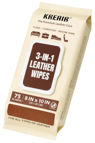 Kreair 3in1 Leather Wipes 75 XL Count Clean Condition Restore Shine ExtraLarge 8x10 Wipes for Car Seats Shoes Furniture Bags Thick Durable NonLinting Safe for All Leather Types - Image 1