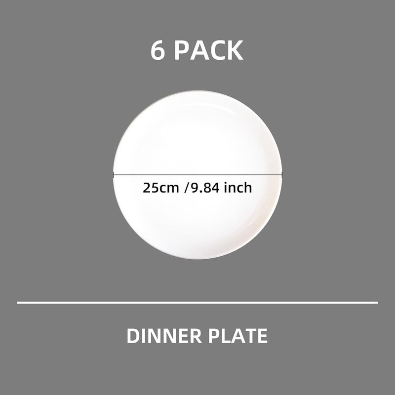 UMEIED 10 White Dinner Plates Set of 6 Glass Serving Dish with Specks Round Dining Plates for Steak Assorted Pasta Pancakes Microwave Dishwasher Safe - Image 2