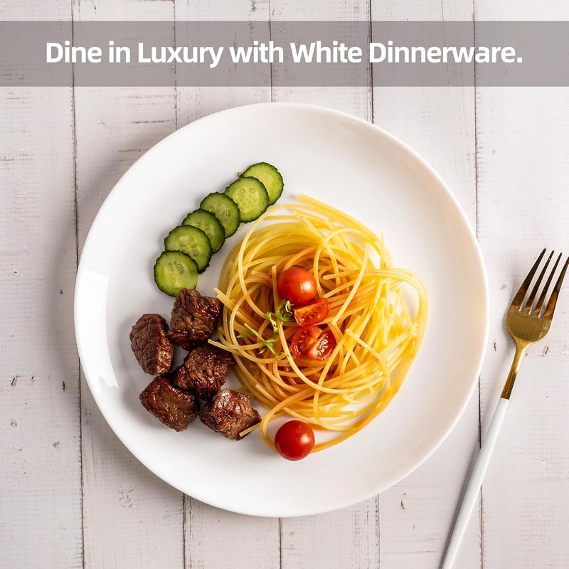 UMEIED 10 White Dinner Plates Set of 6 Glass Serving Dish with Specks Round Dining Plates for Steak Assorted Pasta Pancakes Microwave Dishwasher Safe - Image 5