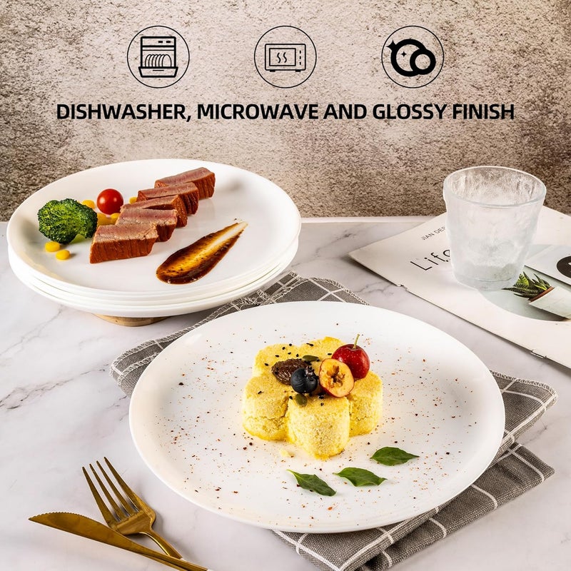 UMEIED 10 White Dinner Plates Set of 6 Glass Serving Dish with Specks Round Dining Plates for Steak Assorted Pasta Pancakes Microwave Dishwasher Safe - Image 3