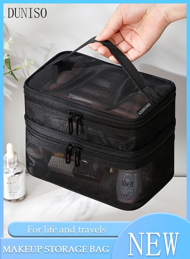 DUNISO Waterproof Travel Makeup Storage Bag for Women Double Layers Cosmetic Bag Travel Organizer Case Toiletry Bag for Accessories Shampoo Toiletries - Image 1