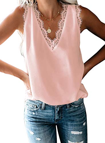 lime flare Women Sexy Summer Lace Trim Satin Cami Tank Tops Dressy Silk Lacy Camisole Shirt (X-L, Hot Pink Eyelash Lace) - Image 1