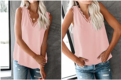lime flare Women Sexy Summer Lace Trim Satin Cami Tank Tops Dressy Silk Lacy Camisole Shirt (X-L, Hot Pink Eyelash Lace) - Image 4