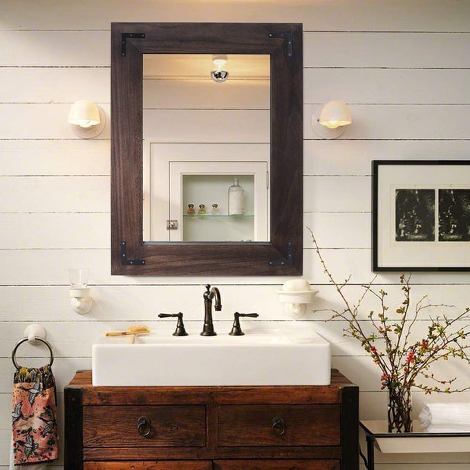 RUSTIC WOODEN FRAMED WALL MIRROR NATURAL WOOD BATHROOM VANITY MIRROR FOR FARMHOUSE DECOR VERTICAL OR HORIZONTAL HANGING