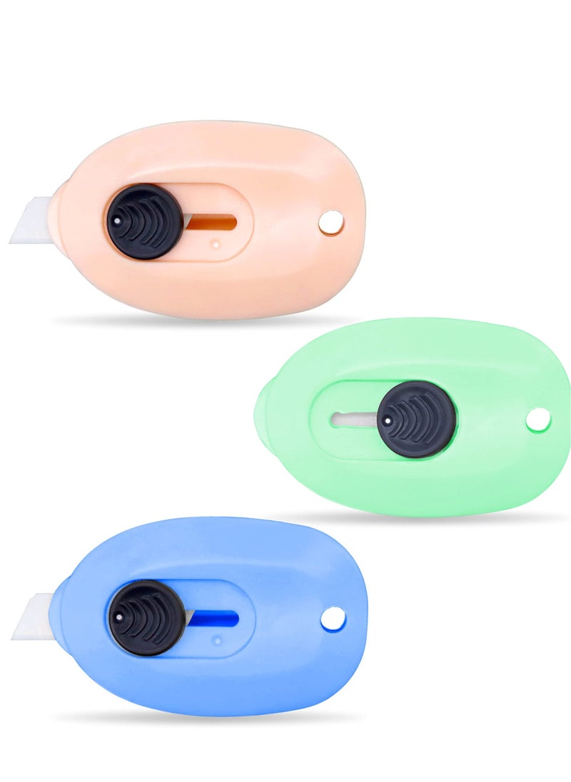 SYOSI - Mini Ceramic Box Cutter, 3pcs Safety Package Box Opener, Retractable Utility Knife Ceramic Blades with Keychain Hole (Pink Green Blue) - Image 1