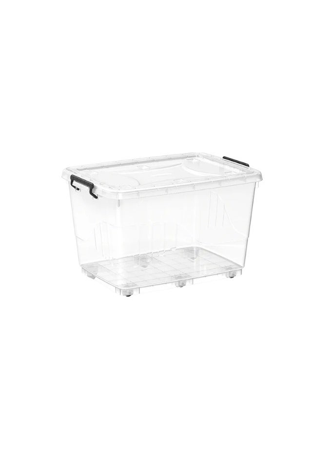 Cosmoplast 82L Clear Plastic Storage Box with Wheels & Lockable Lid  - Image 1