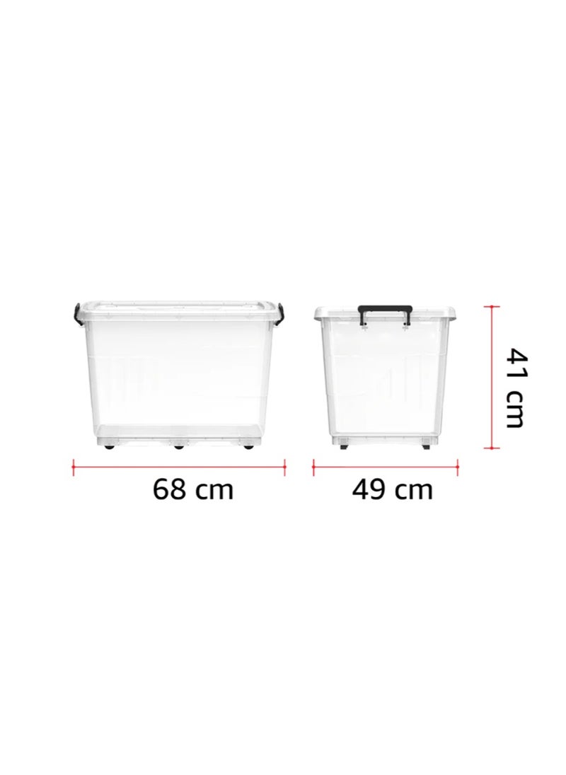Cosmoplast 82L Clear Plastic Storage Box with Wheels & Lockable Lid  - Image 2