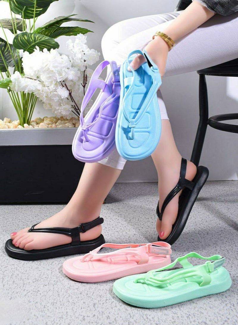 Women's rubber sandal with a comfortable medical flat toe, black