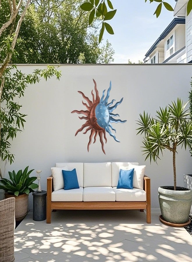 VZVXCC Metal Sun Outdoor Wall Art Decor-30 Inch Larger Size Sun Outdoor Wall Art Decor with Moon & Stars,Retro Decoration Hanging for Indoor Outdoor Garden Fence Living Room Bedroom - Image 3