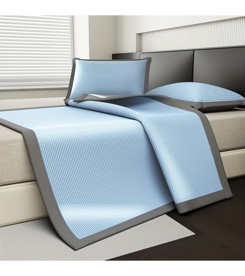Grey 3 Piece Set Luxurious Cooling Ice Silky Fiber Fabric Mat Including 1 Mat And 2 Pillowcases Soft Breathable Skin Friendly For Summer With Long Lasting Cooling Effect Foldable - Image 1