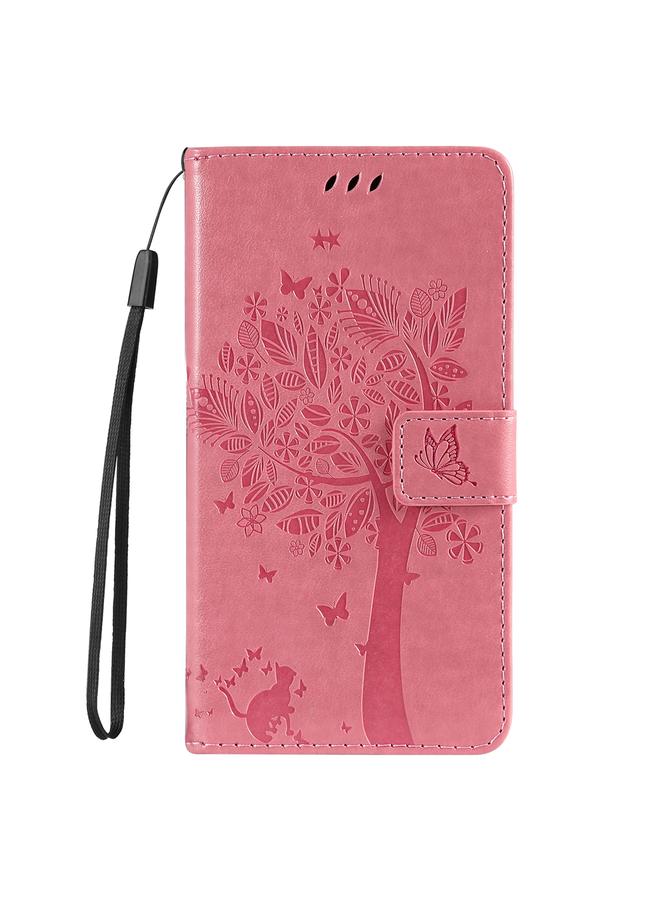 S-TOP Case For iPhone 16 Tree & Cat Embossed Pattern Flip Leather Phone Case - Image 2