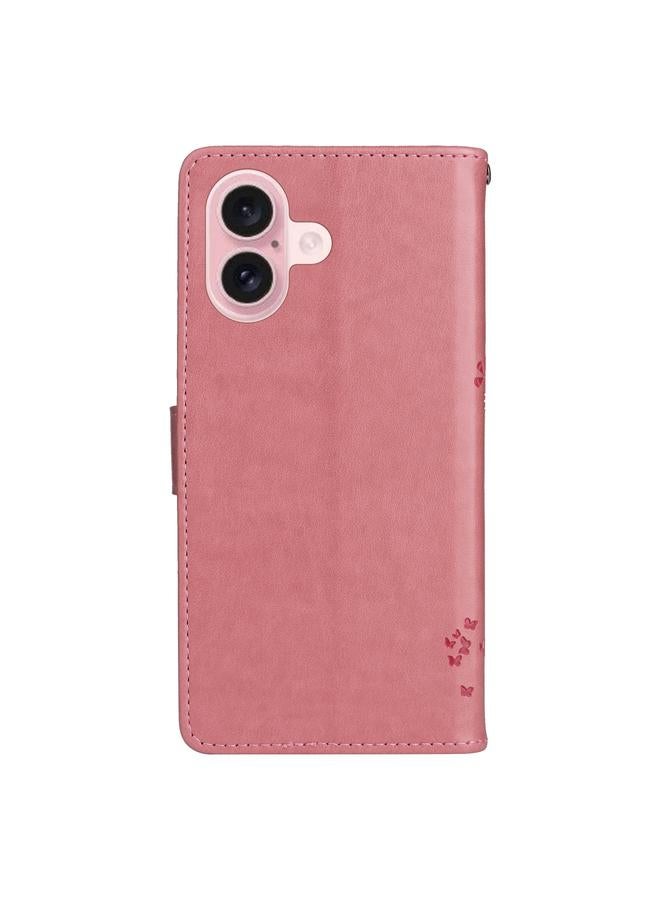 S-TOP Case For iPhone 16 Tree & Cat Embossed Pattern Flip Leather Phone Case - Image 3