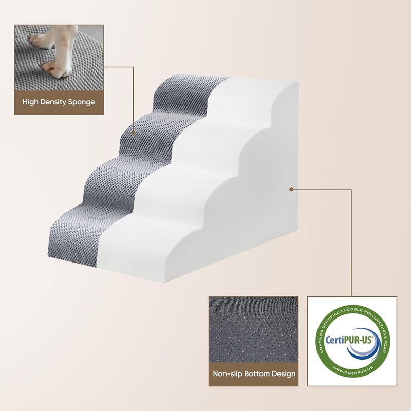 درج PAWSCART للكلاب الصغيرة والقطط، درج كلاب من 4 درجات للسرير، درج حيوانات أليفة بارتفاع 19.6 بوصة للسرير المرتفع، منحدر للحيوانات الأليفة للأريكة، سطح غير قابل للانزلاق، غطاء قابل للإزالة والغسيل، رمادي فاتح - Image 5