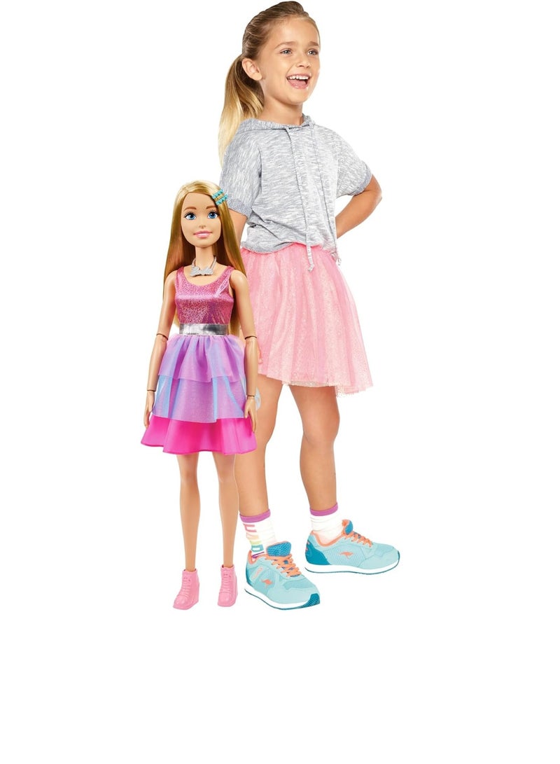 Barbie Large Barbie Doll with Blond Hair, 28 Inches Tall, Shimmery Pink Dress with Necklace and Hair Clip Accessories - Image 1