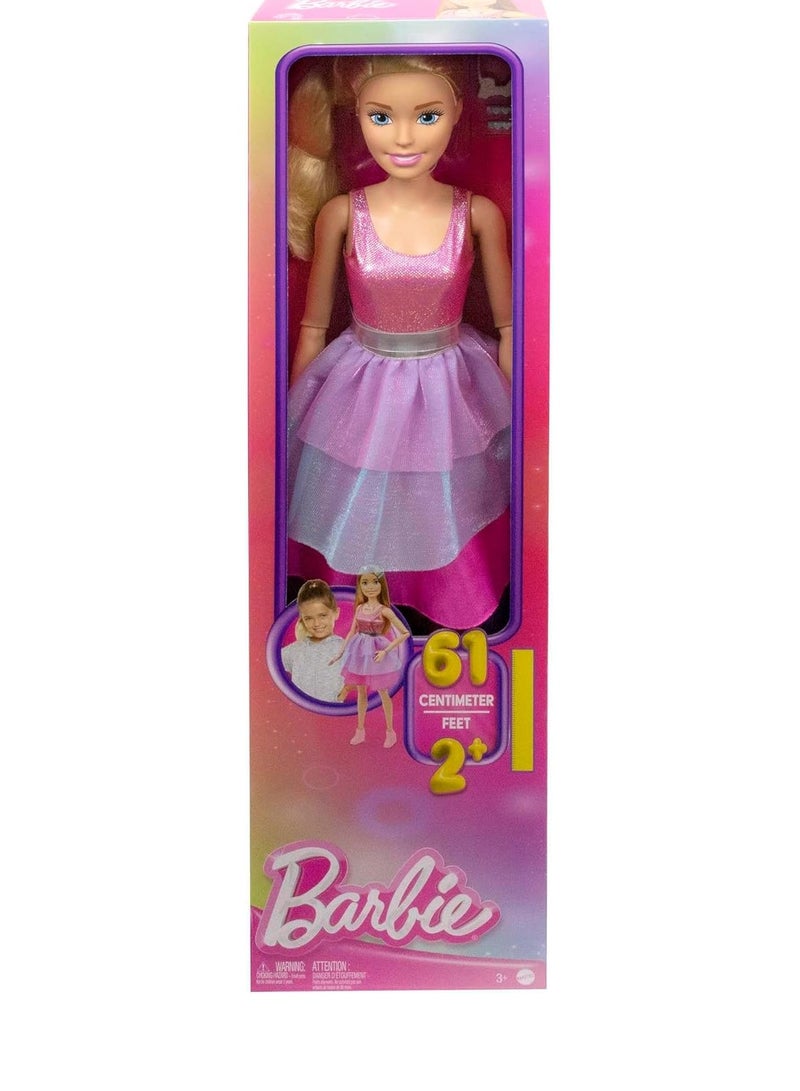 Barbie Large Barbie Doll with Blond Hair, 28 Inches Tall, Shimmery Pink Dress with Necklace and Hair Clip Accessories - Image 5