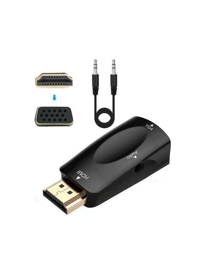 HDMI To VGA Converter Adapter With Audio Cable Black  - Image 1