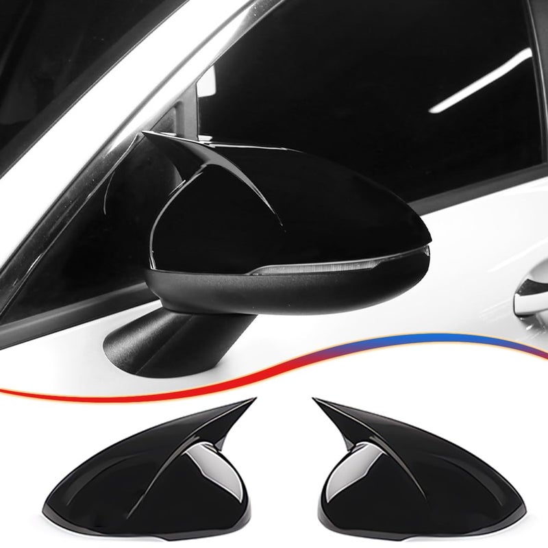 غطاء مرآة الرؤية الخلفية MUXEE لكيا K5 أوبتيما 2021 2022 2023 2024 2025 مع غطاء إشارة الانعطاف الأسود اللامع ومجموعة غطاء المرآة ذات القرون