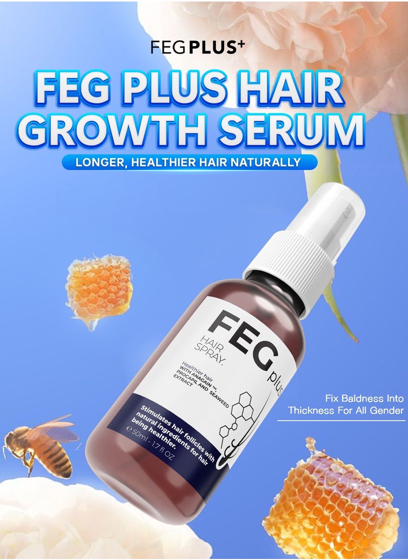FEG Plus - FEGPLUS Hair Growth Serum with Hair Roller, Rosemary Extract Water, Rosemary Oil for Hair & Beard Regrowth Booster, Thicker, Longer and Stronger Hair Spray-50ml - Image 1