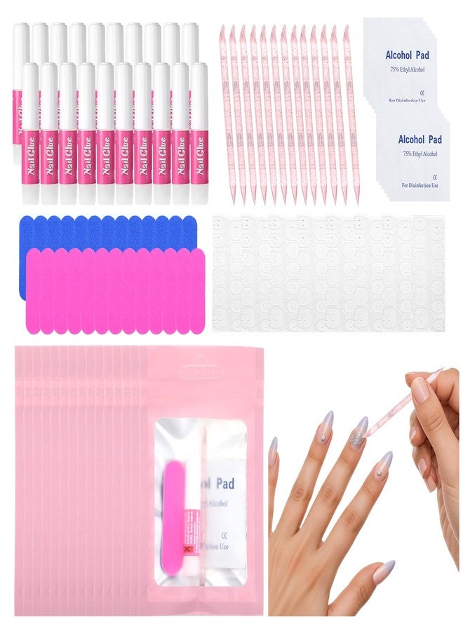 wutfuooo 100PCS Press on Nail Tool Kit, Nail Prep Kit with Nail Glue, Adhesive Tabs, Mini Nail File, Acrylic Sticks, Prep Pads for Press on Nail Art Starters Press On Nail Packaging for Salon Business - Image 1