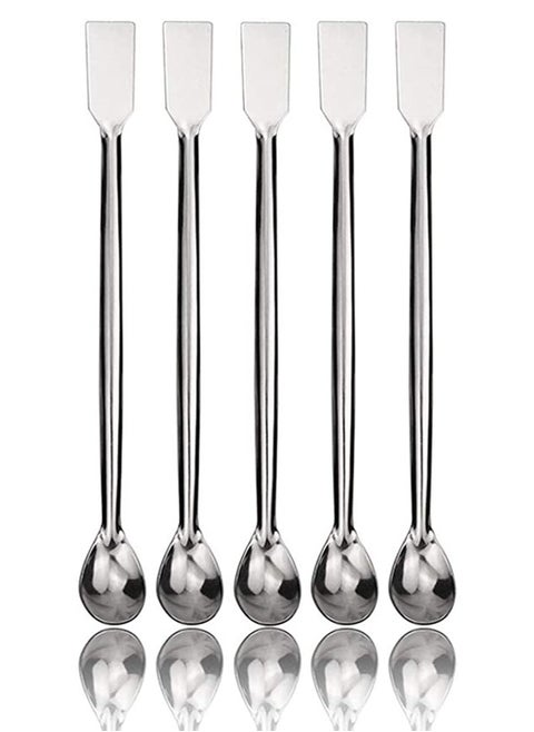 Set of 5pcs Heavy Duty Stainless Steel Lab Spatula Micro Scoop on One Side & Micro Spoon on Other Side Reagent Laboratory Mixing Spatula Long Sampling Spoon For Chemistry Biology Laboratory Experiment Education