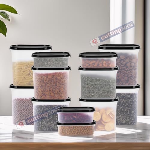 Cutting EDGE Modular Airtight Kitchen Storage Container Set With Anti-Microbial Lid, 1800Ml X 4, 1200Ml X 4, 525Ml X 4 (Set Of 12, Black) - Plastic - Image 2