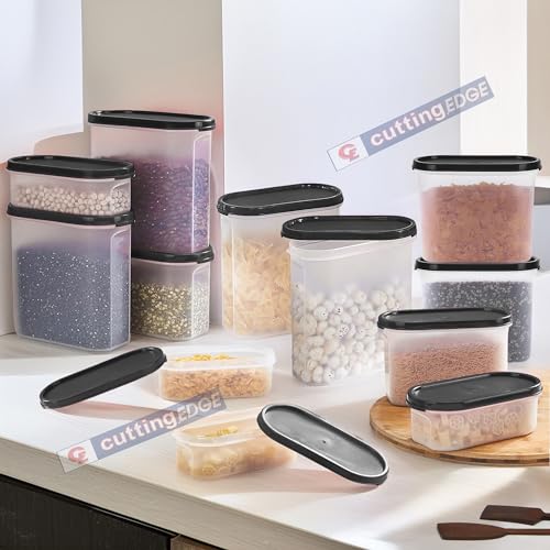 Cutting EDGE Modular Airtight Kitchen Storage Container Set With Anti-Microbial Lid, 1800Ml X 4, 1200Ml X 4, 525Ml X 4 (Set Of 12, Black) - Plastic - Image 3