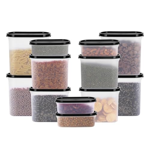 Cutting EDGE Modular Airtight Kitchen Storage Container Set With Anti-Microbial Lid, 1800Ml X 4, 1200Ml X 4, 525Ml X 4 (Set Of 12, Black) - Plastic - Image 1