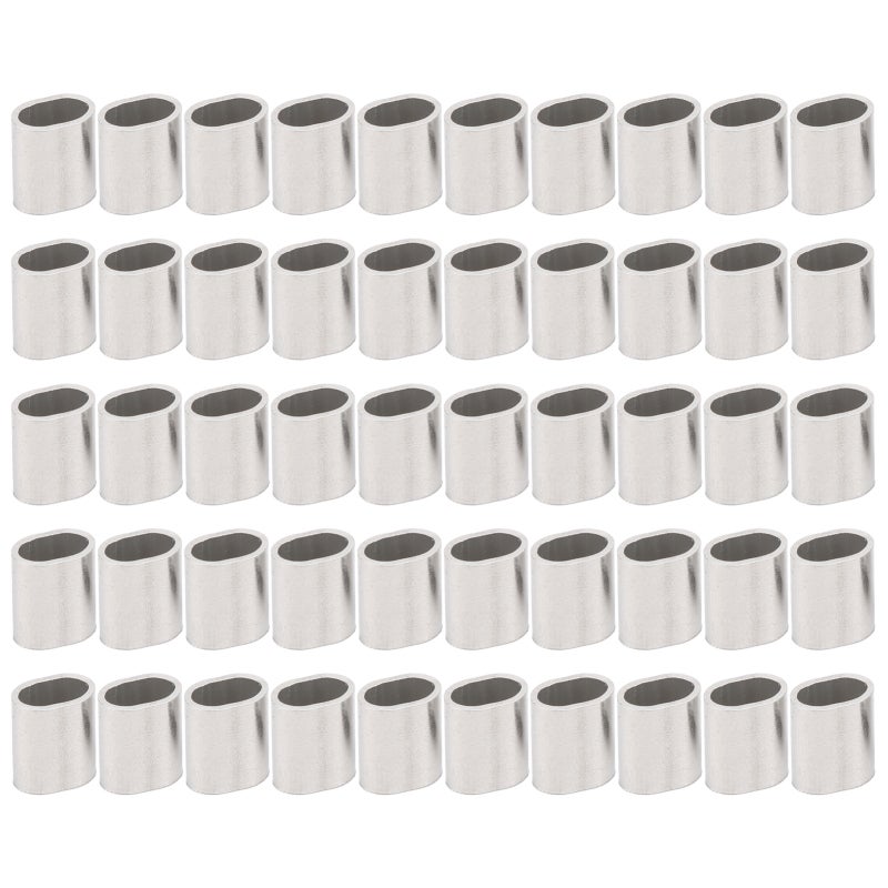 50Pcs Stainless Steel Oval Sleeve Wire Rope Crimping Loop - Secure Crimping Prevents Wire Rope Head Loosening - High-Strength Corrosion Resistance for Indoor Outdoor Rigging Accessories - Image 1