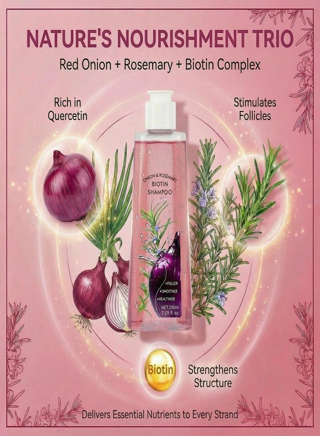 Grospe Onion & Rosemary Biotin Shampoo with Red Onion Extract, Natural Thickening Formula for Fuller-Looking, Smoother & Healthier Hair, Men & Women, 7.05 fl oz / 200ml - Image 2