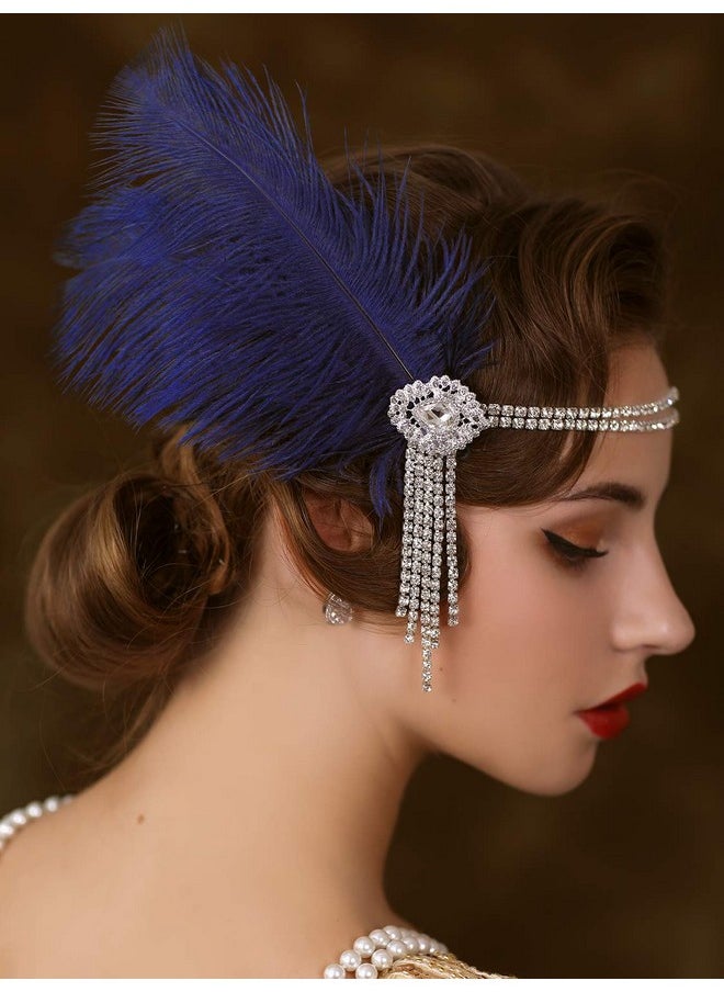 SWEETV Flapper Headbands Womens 1920S Headpiece Great Gatsby Inspired Feather Headband Cocktail Party Rhinestone Hair Accessories For Women, Blue  - Image 5