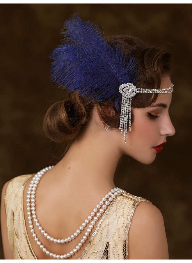 SWEETV Flapper Headbands Womens 1920S Headpiece Great Gatsby Inspired Feather Headband Cocktail Party Rhinestone Hair Accessories For Women, Blue  - Image 4