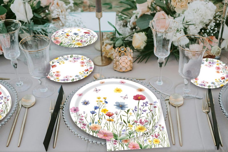 LYFREE 60 PCS Wildflower Party Supplies Flower Paper Plates and Napkins Spring Floral Theme Decoration Tableware for Birthday Baby Shower Wedding Picnic Afternoon Tea Garden Party Serve 20 Guests - Image 4
