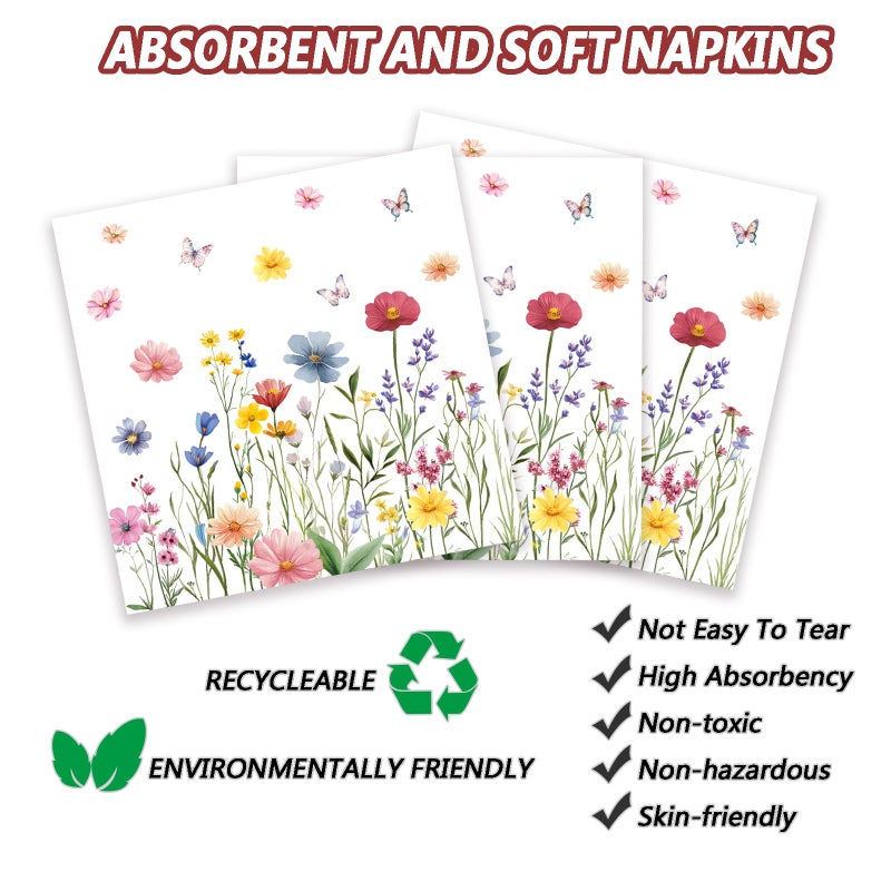 LYFREE 60 PCS Wildflower Party Supplies Flower Paper Plates and Napkins Spring Floral Theme Decoration Tableware for Birthday Baby Shower Wedding Picnic Afternoon Tea Garden Party Serve 20 Guests - Image 3