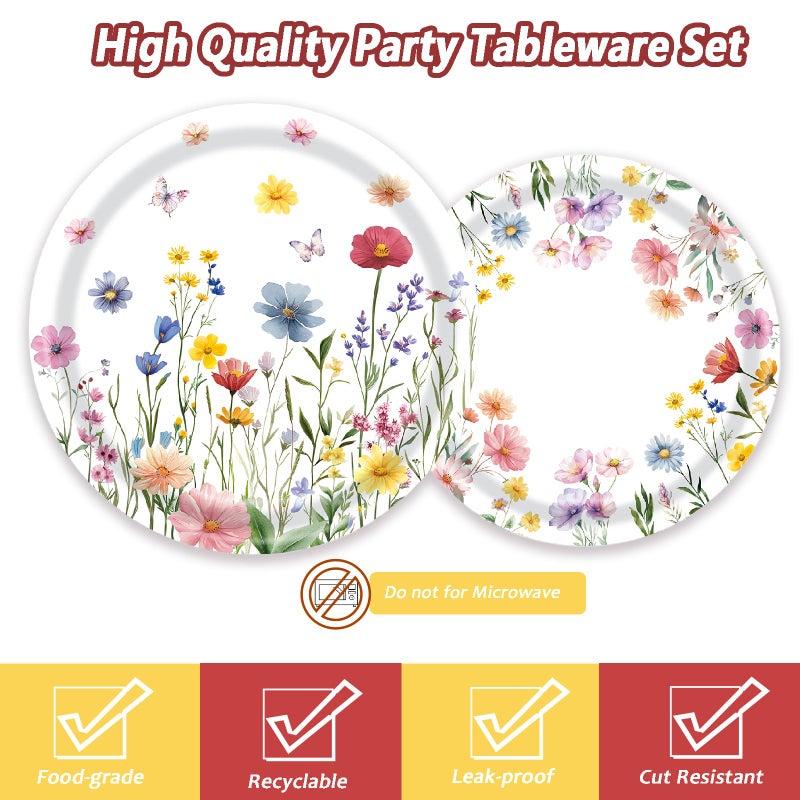 LYFREE 60 PCS Wildflower Party Supplies Flower Paper Plates and Napkins Spring Floral Theme Decoration Tableware for Birthday Baby Shower Wedding Picnic Afternoon Tea Garden Party Serve 20 Guests - Image 2