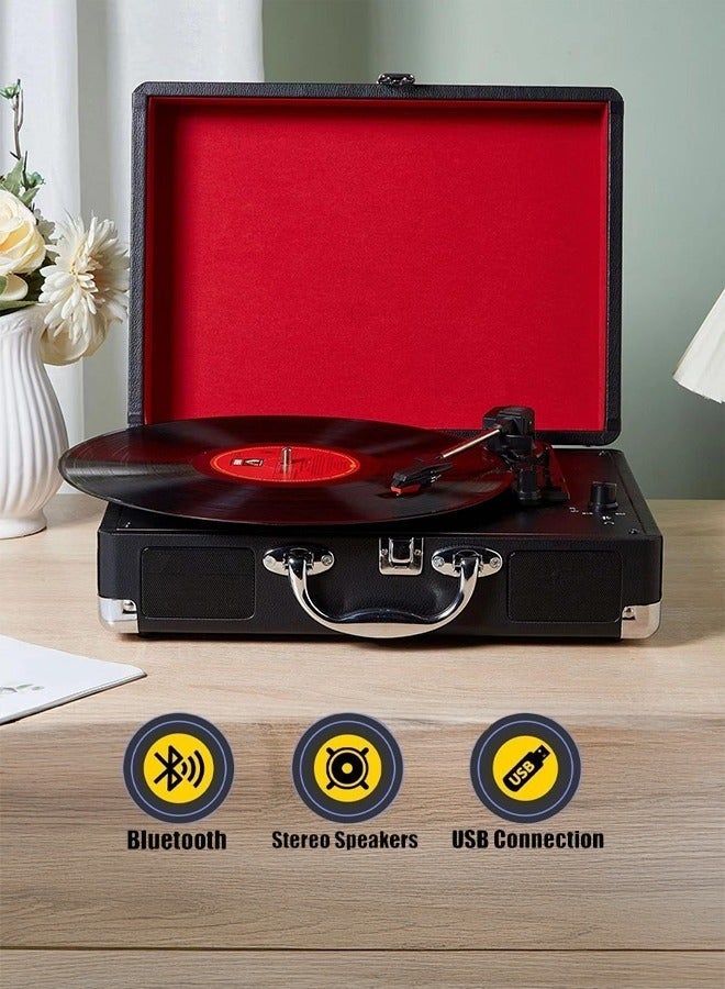 WALALLA High-Fidelity Vinyl Record Player Vinyl Record Player 3 Speed Bluetooth Portable Suitcase with Built-in Speakers, Bluetooth Wireless Playback, Headphone, Auto Off for Home Decoration - Image 1