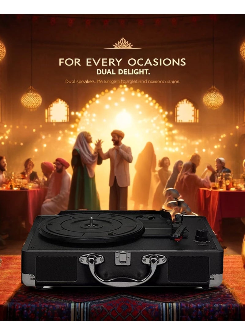 WALALLA High-Fidelity Vinyl Record Player Vinyl Record Player 3 Speed Bluetooth Portable Suitcase with Built-in Speakers, Bluetooth Wireless Playback, Headphone, Auto Off for Home Decoration - Image 2