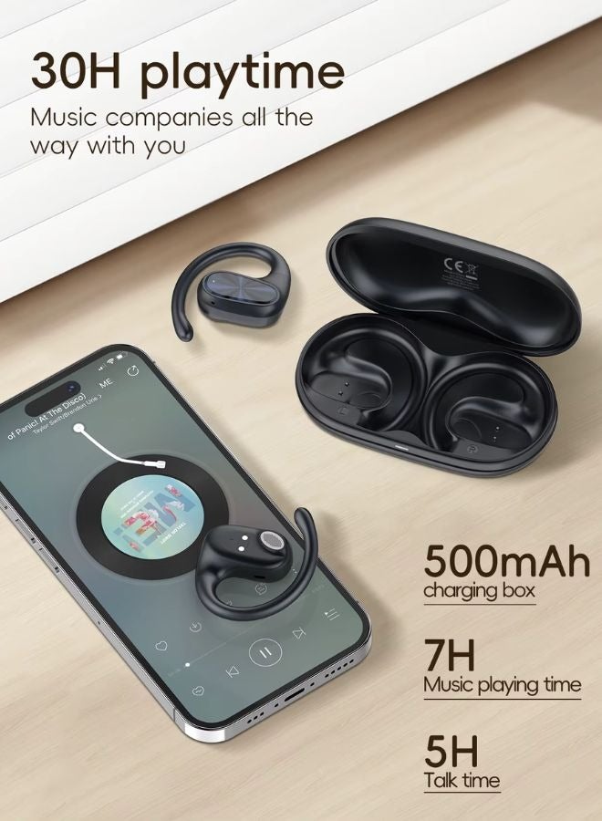 Over‑Ear Bluetooth 5.3 Headphones – Open‑Ear Bone‑Conduction Design, 500 mAh Charging Case, IPX6 Waterproof, LED Indicator, Touch Controls – Comfortable Fit for Running, DJ, Calls & Music