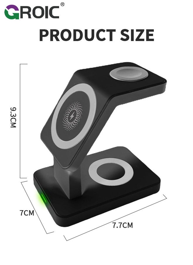 GROIC - 3 in 1 Wireless iPhone Charging Station,MagSafe Charger Stand,Travel Charger for Multiple Devices for iphone15/14/13/12/Pro/Pro Max/Mini,A pple Watch Ultra/SE/9/8/7/6/5/4/3/2,Air Pods - Image 1