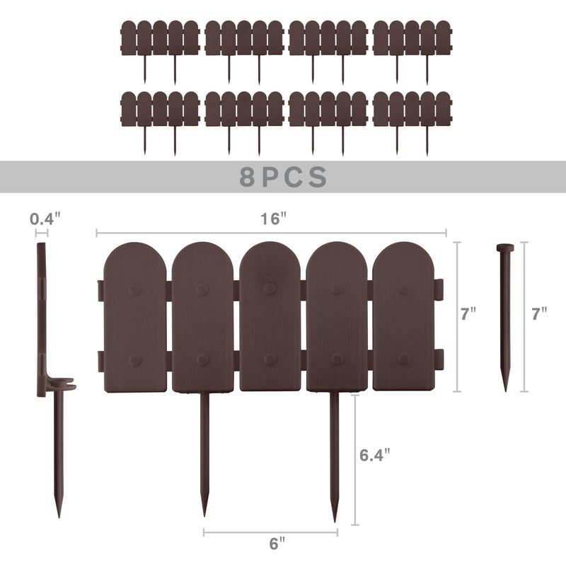 Evelyne Garden Border Plastic Edging: Wooden Fence Design - 8pcs Brown Yard Landscaping Fence Liner Lawn Edge Barrier - 10ft Kit of Decorative Lawn Panels Elements -Landscaping Edging-GMT-10374-A08 - Image 3
