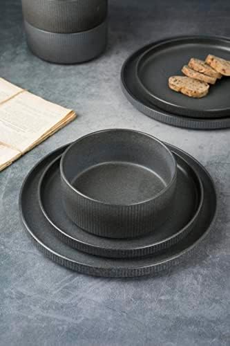 Famiware Star Plates and Bowls Sets Modern Stoneware Dinnerware Sets for 6 18Piece Kitchen Dish Sets  Chip and Scratch Resistant Microwave and Dishwasher Safe Tableware Set Matte Dark Charcoal - Image 3