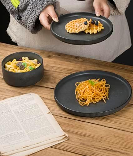 Famiware Star Plates and Bowls Sets Modern Stoneware Dinnerware Sets for 6 18Piece Kitchen Dish Sets  Chip and Scratch Resistant Microwave and Dishwasher Safe Tableware Set Matte Dark Charcoal - Image 4