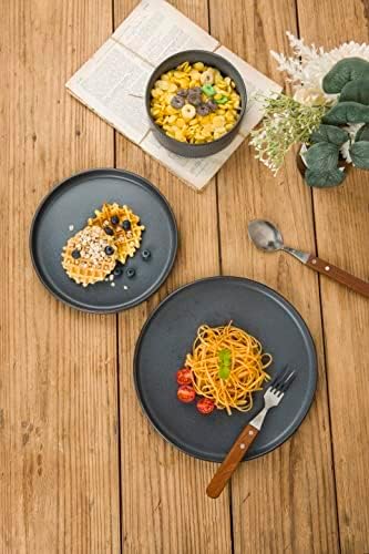 Famiware Star Plates and Bowls Sets Modern Stoneware Dinnerware Sets for 6 18Piece Kitchen Dish Sets  Chip and Scratch Resistant Microwave and Dishwasher Safe Tableware Set Matte Dark Charcoal - Image 5