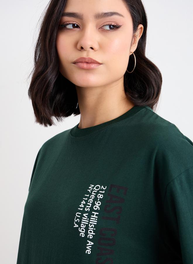 Styli Slogan Print Longline Oversized T-Shirt - Image 2